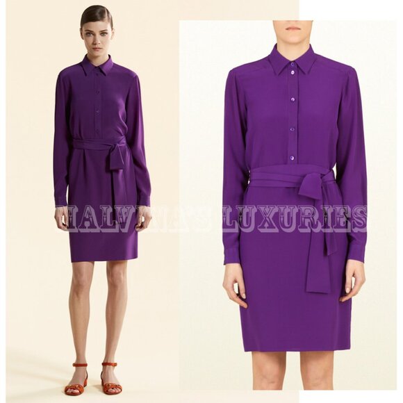 GUCCI SHIRT DRESS PURPLE CREPE DE CHINE SILK LONG SLEEVES sz IT 36 US 0 - Picture 1 of 6